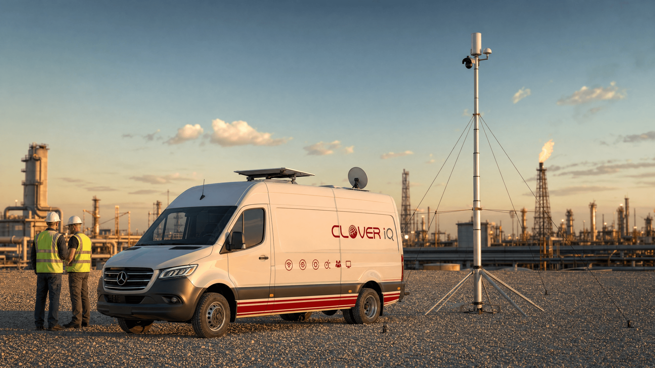 Clover IQ Mobile Connectivity Unit driving to an industrial deployment site